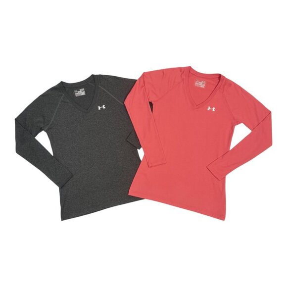 Under Armour Women's Heatgear Athletic Long Sleeve Tops! Lot of 2, Pink/Grey, XS - Picture 4 of 7